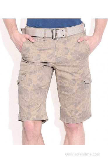 Celio Beige Cotton Printed Shorts